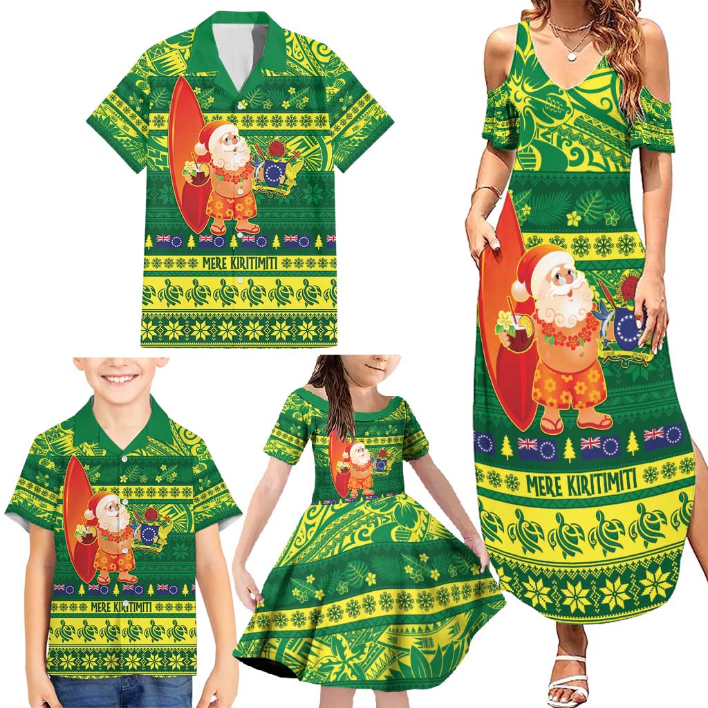 Cook Islands Christmas Family Matching Summer Maxi Dress and Hawaiian Shirt Surfing Santa Mere Kiritimiti - Polynesian Pride
