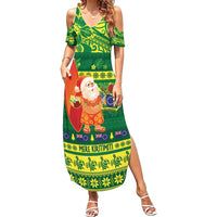 Cook Islands Christmas Family Matching Summer Maxi Dress and Hawaiian Shirt Surfing Santa Mere Kiritimiti - Polynesian Pride