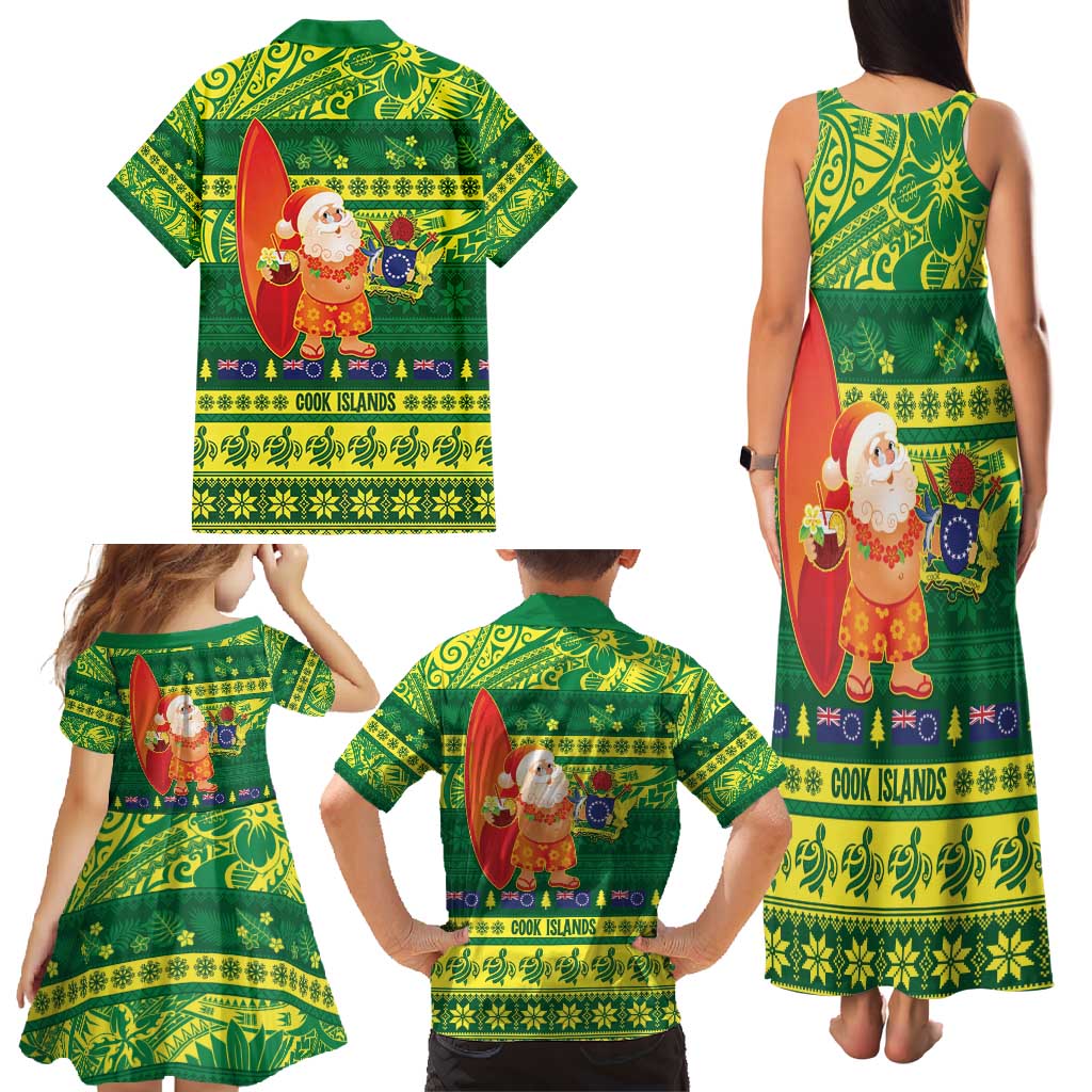 Cook Islands Christmas Family Matching Tank Maxi Dress and Hawaiian Shirt Surfing Santa Mere Kiritimiti - Polynesian Pride