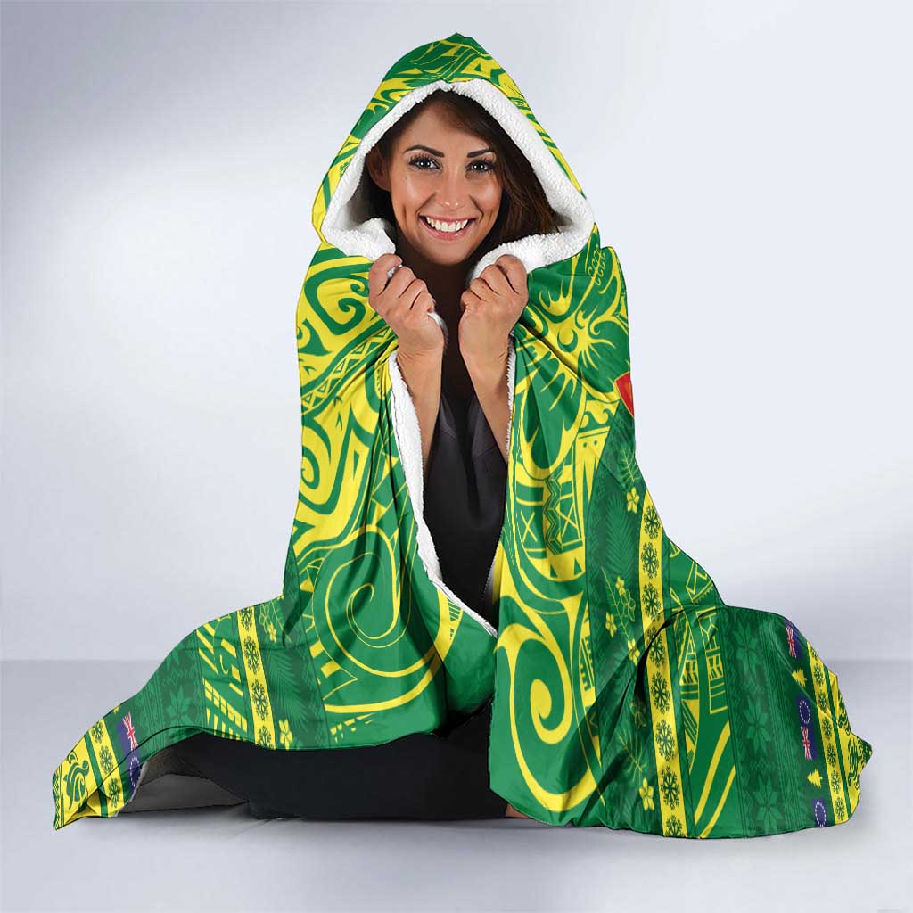 Cook Islands Christmas Hooded Blanket Surfing Santa Mere Kiritimiti - Polynesian Pride
