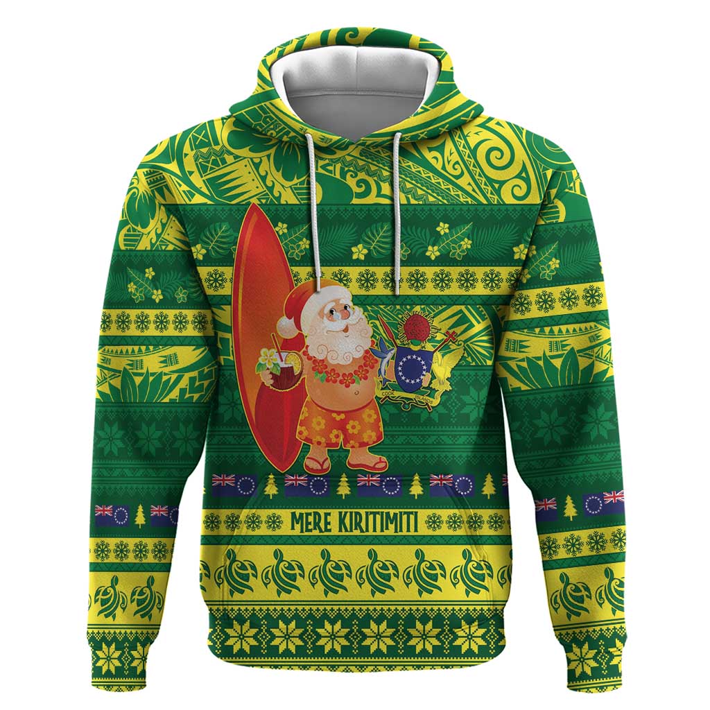 Cook Islands Christmas Hoodie Surfing Santa Mere Kiritimiti - Polynesian Pride