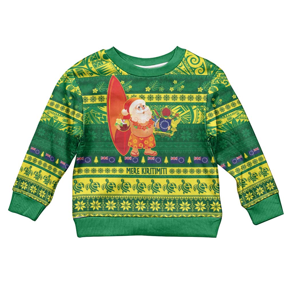 Cook Islands Christmas Kid Ugly Christmas Sweater Surfing Santa Mere Kiritimiti - Polynesian Pride
