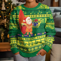 Cook Islands Christmas Kid Ugly Christmas Sweater Surfing Santa Mere Kiritimiti - Polynesian Pride