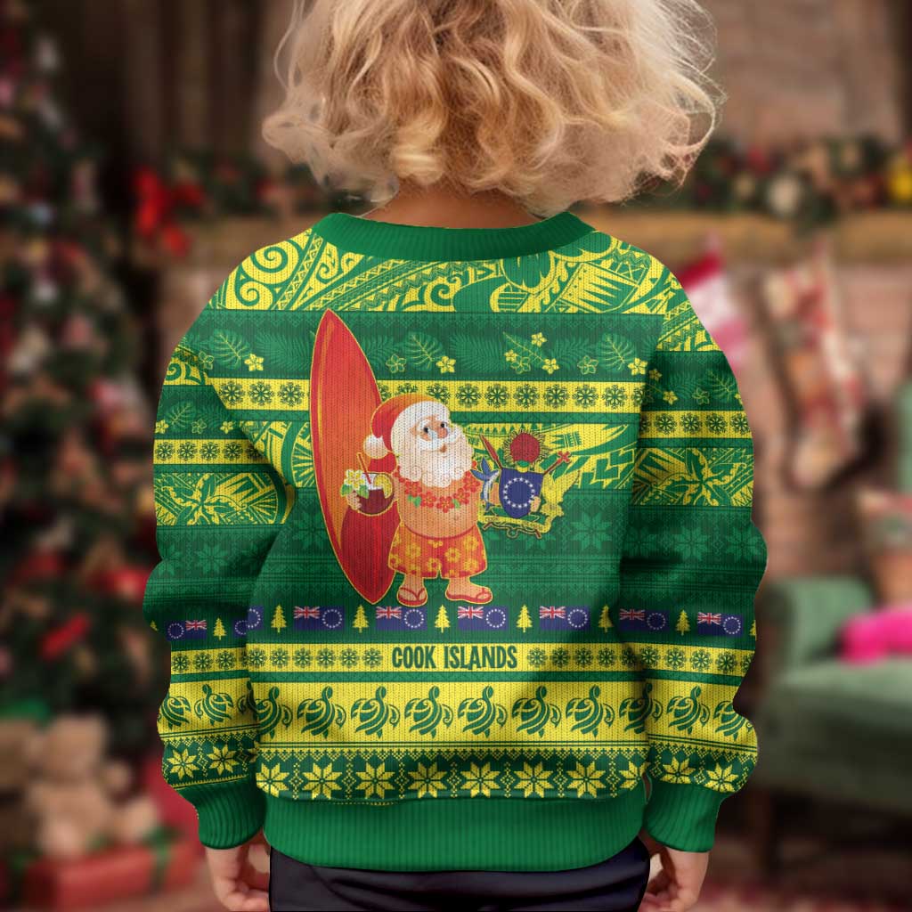 Cook Islands Christmas Kid Ugly Christmas Sweater Surfing Santa Mere Kiritimiti - Polynesian Pride