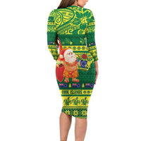 Cook Islands Christmas Long Sleeve Bodycon Dress Surfing Santa Mere Kiritimiti - Polynesian Pride