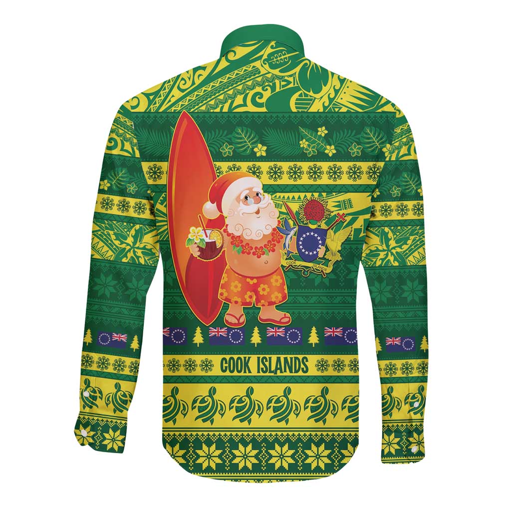 Cook Islands Christmas Long Sleeve Button Shirt Surfing Santa Mere Kiritimiti - Polynesian Pride