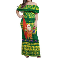 Cook Islands Christmas Off Shoulder Maxi Dress Surfing Santa Mere Kiritimiti - Polynesian Pride