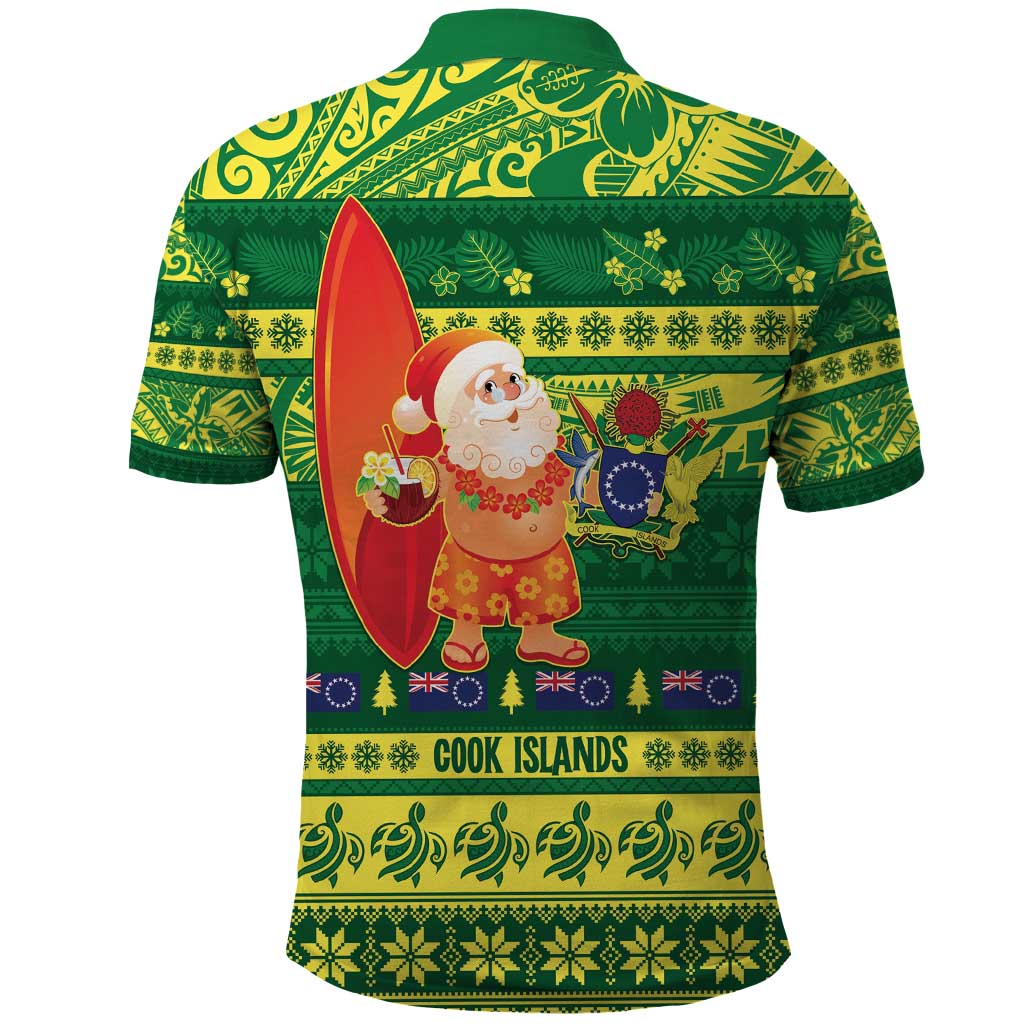 Cook Islands Christmas Polo Shirt Surfing Santa Mere Kiritimiti - Polynesian Pride