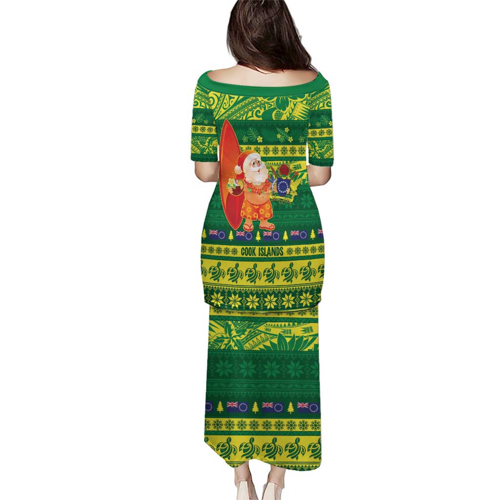 Cook Islands Christmas Puletasi Surfing Santa Mere Kiritimiti - Polynesian Pride
