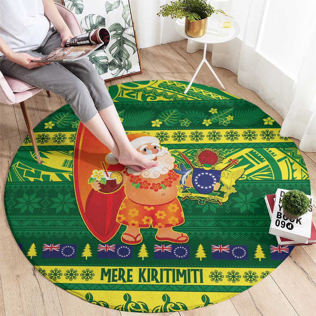 Cook Islands Christmas Round Carpet Surfing Santa Mere Kiritimiti - Polynesian Pride