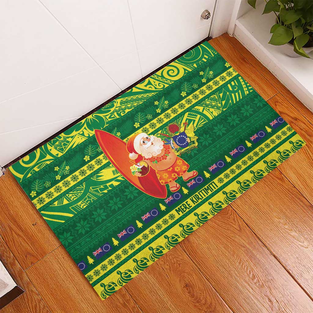 Cook Islands Christmas Rubber Doormat Surfing Santa Mere Kiritimiti - Polynesian Pride