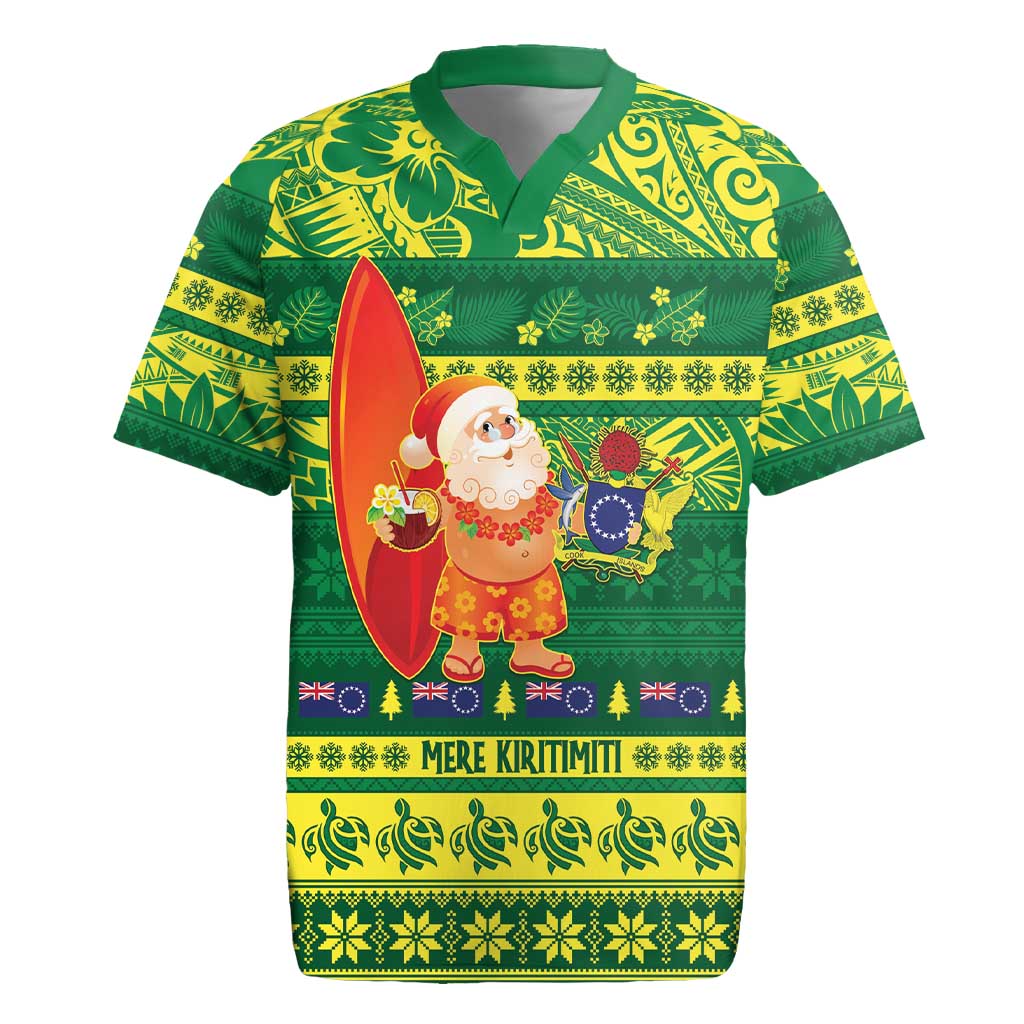 Cook Islands Christmas Rugby Jersey Surfing Santa Mere Kiritimiti - Polynesian Pride
