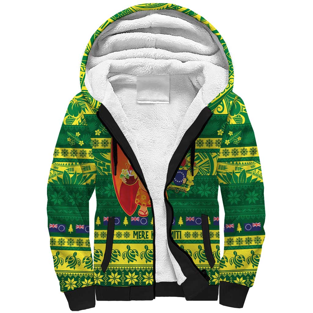 Cook Islands Christmas Sherpa Hoodie Surfing Santa Mere Kiritimiti - Polynesian Pride