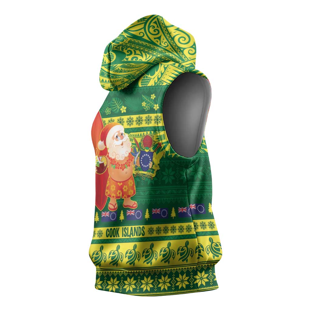 Cook Islands Christmas Sleeveless Hoodie Surfing Santa Mere Kiritimiti - Polynesian Pride