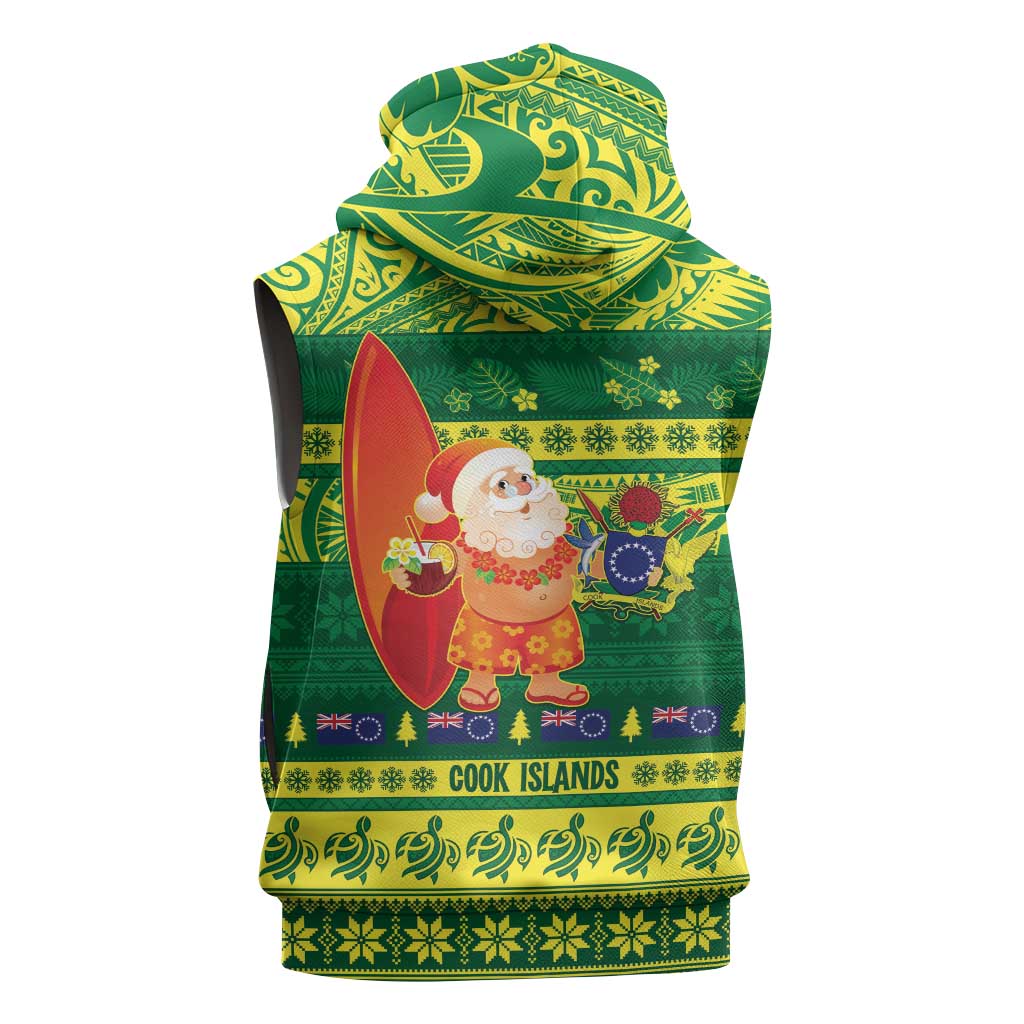 Cook Islands Christmas Sleeveless Zip Hoodie Surfing Santa Mere Kiritimiti - Polynesian Pride
