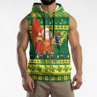 Cook Islands Christmas Sleeveless Zip Hoodie Surfing Santa Mere Kiritimiti - Polynesian Pride