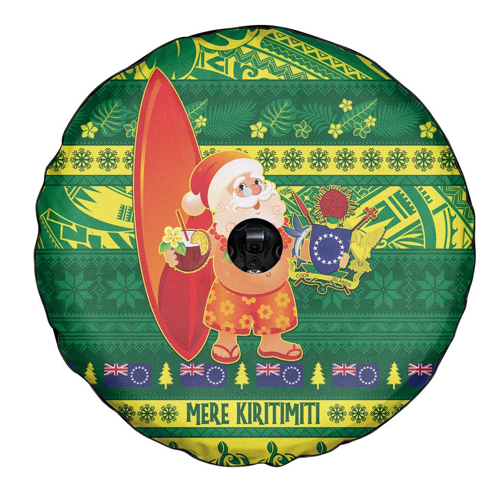 Cook Islands Christmas Spare Tire Cover Surfing Santa Mere Kiritimiti - Polynesian Pride