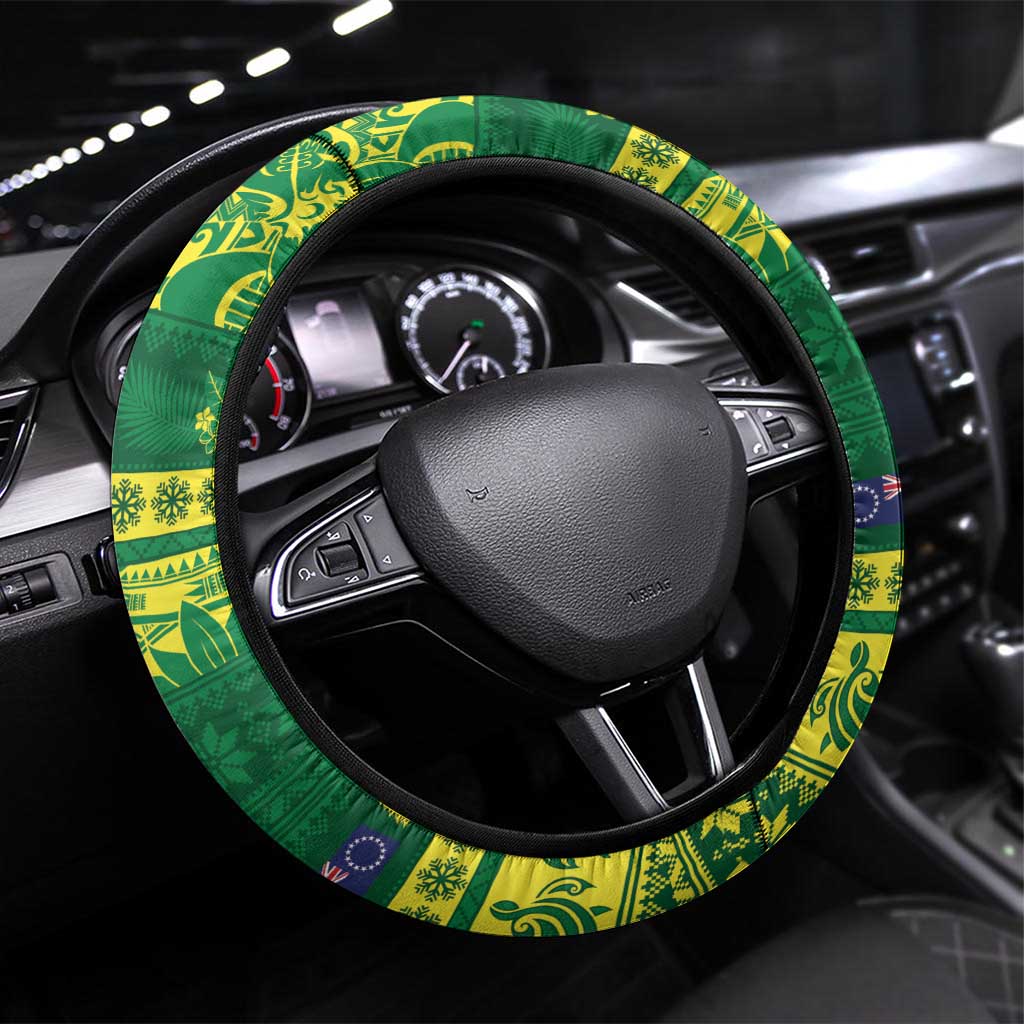 Cook Islands Christmas Steering Wheel Cover Surfing Santa Mere Kiritimiti - Polynesian Pride