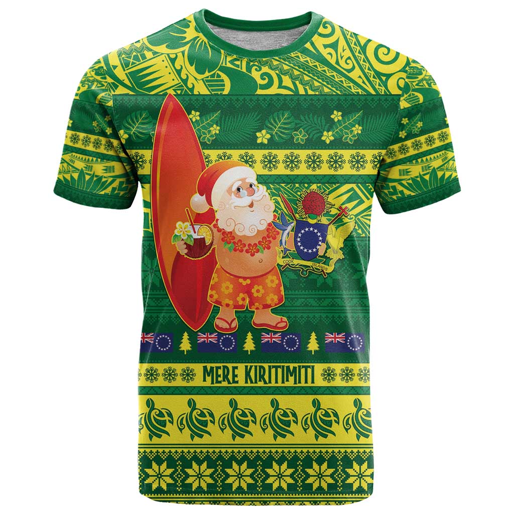 Cook Islands Christmas T Shirt Surfing Santa Mere Kiritimiti - Polynesian Pride