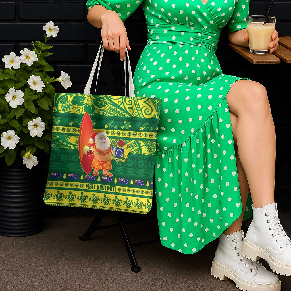 Cook Islands Christmas Tote Bag Surfing Santa Mere Kiritimiti LT14 - Polynesian Pride