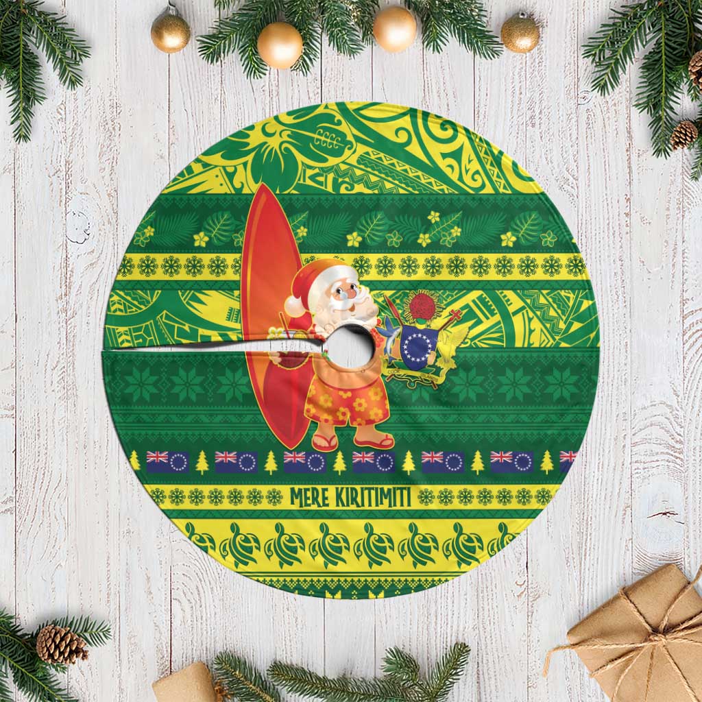 Cook Islands Christmas Tree Skirt Surfing Santa Mere Kiritimiti - Polynesian Pride