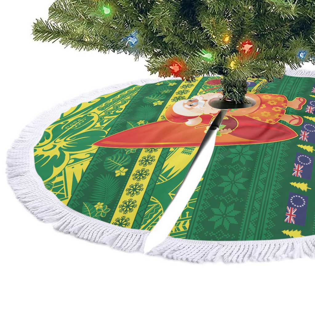 Cook Islands Christmas Tree Skirt Surfing Santa Mere Kiritimiti - Polynesian Pride