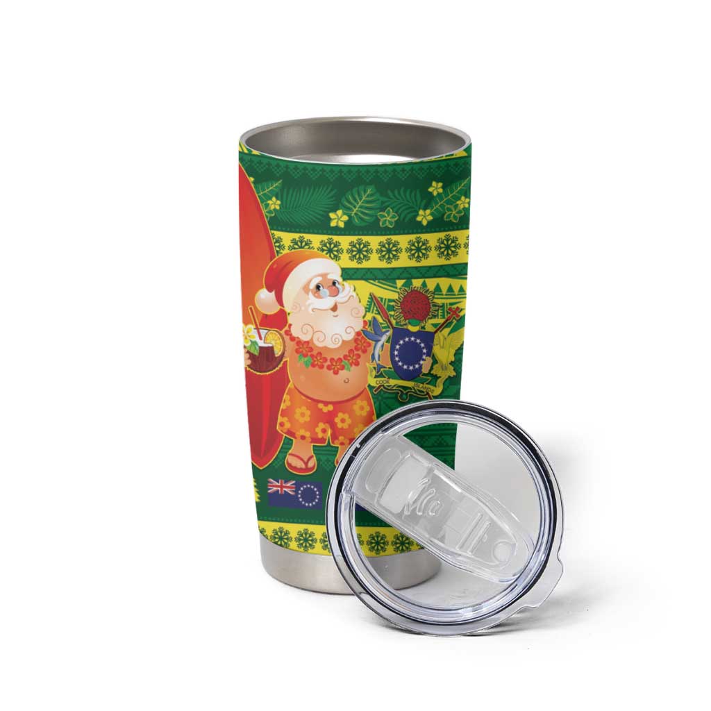 Cook Islands Christmas Tumbler Cup Surfing Santa Mere Kiritimiti - Polynesian Pride