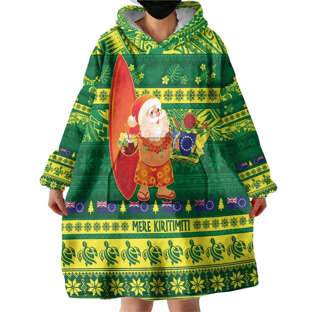 Cook Islands Christmas Wearable Blanket Hoodie Surfing Santa Mere Kiritimiti - Polynesian Pride