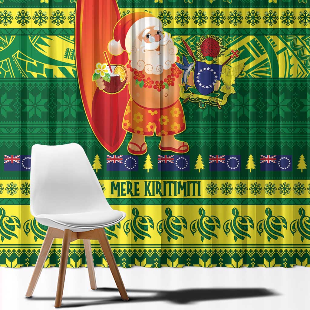 Cook Islands Christmas Window Curtain Surfing Santa Mere Kiritimiti - Polynesian Pride