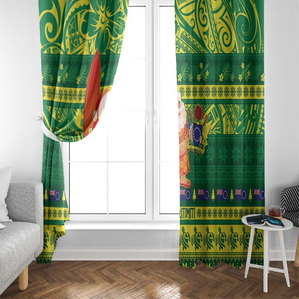 Cook Islands Christmas Window Curtain Surfing Santa Mere Kiritimiti - Polynesian Pride