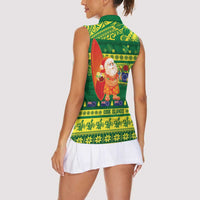 Cook Islands Christmas Women Sleeveless Polo Shirt Surfing Santa Mere Kiritimiti - Polynesian Pride