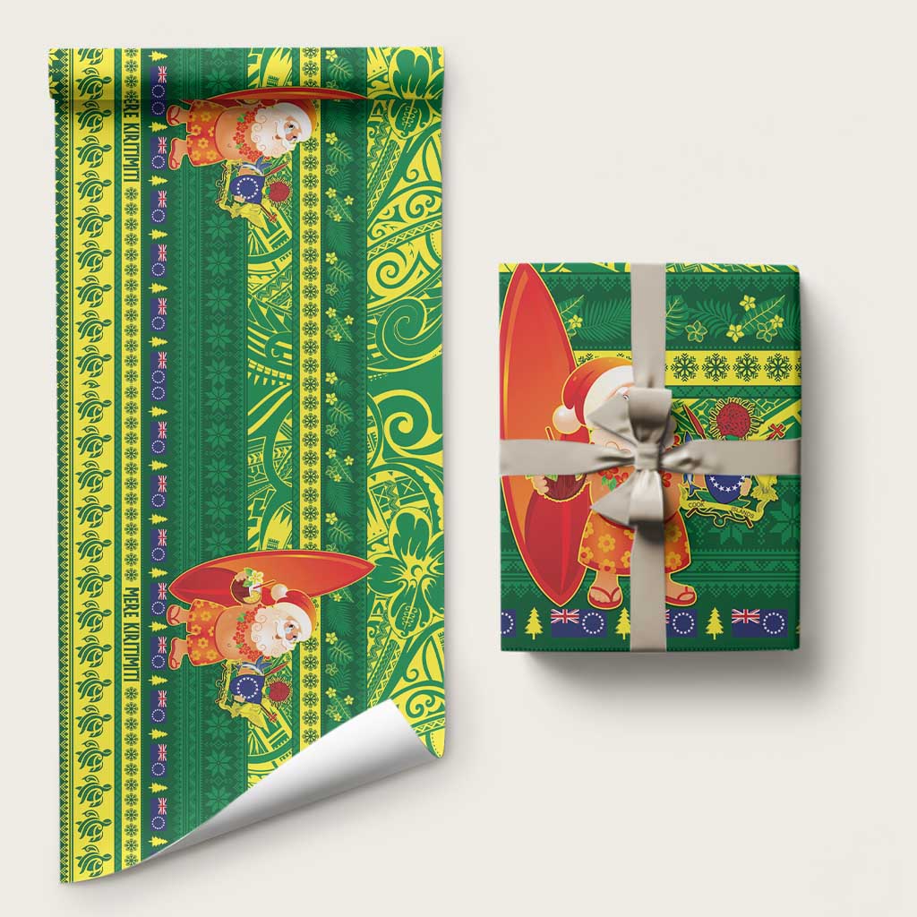 Cook Islands Christmas Wrapping Paper Surfing Santa Mere Kiritimiti - Polynesian Pride