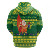 Cook Islands Christmas Zip Hoodie Surfing Santa Mere Kiritimiti - Polynesian Pride