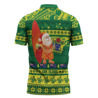 Cook Islands Christmas Zipper Polo Shirt Surfing Santa Mere Kiritimiti - Polynesian Pride