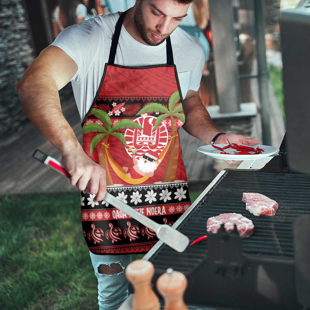 French Polynesia Christmas Apron Tiare Chilling Santa Oaoa I teie Noera - Polynesian Pride