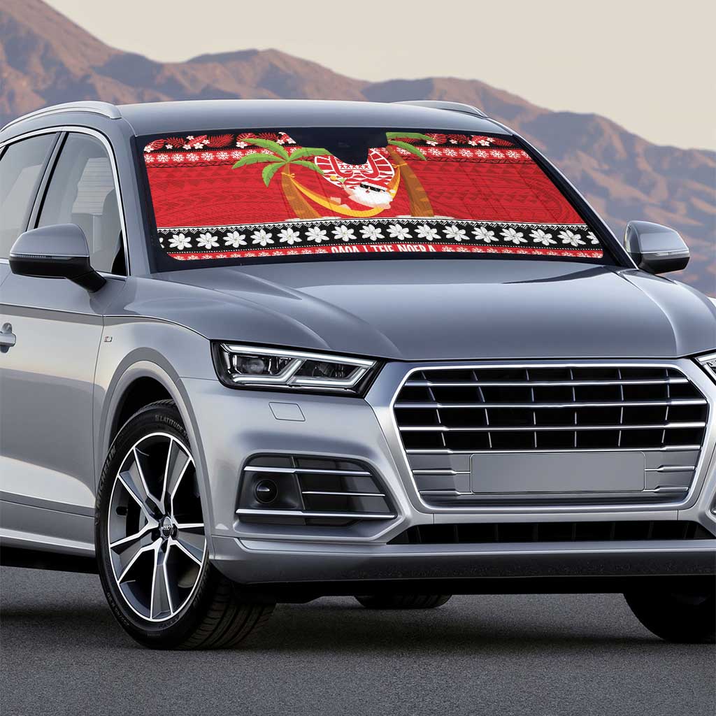 French Polynesia Christmas Auto Sun Shade Tiare Chilling Santa Oaoa I teie Noera - Polynesian Pride