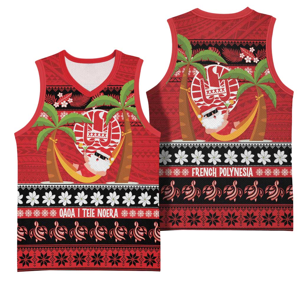 French Polynesia Christmas Basketball Jersey Tiare Chilling Santa Oaoa I teie Noera LT14 - Polynesian Pride