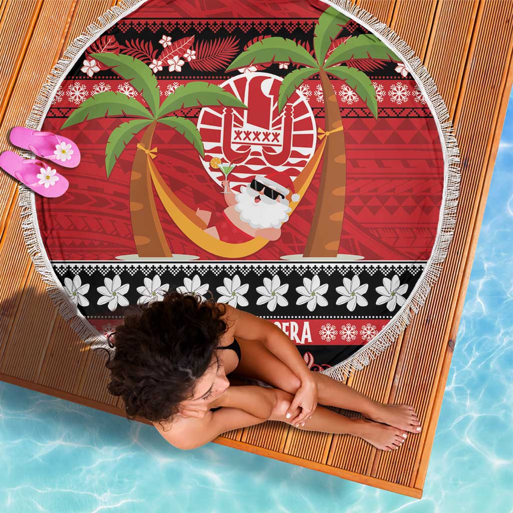French Polynesia Christmas Beach Blanket Tiare Chilling Santa Oaoa I teie Noera - Polynesian Pride