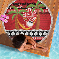 French Polynesia Christmas Beach Blanket Tiare Chilling Santa Oaoa I teie Noera - Polynesian Pride