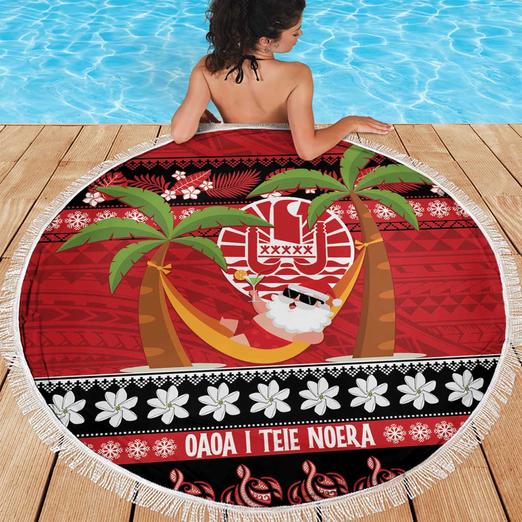 French Polynesia Christmas Beach Blanket Tiare Chilling Santa Oaoa I teie Noera - Polynesian Pride