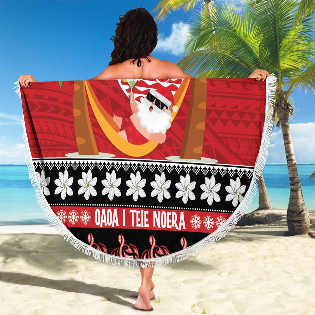 French Polynesia Christmas Beach Blanket Tiare Chilling Santa Oaoa I teie Noera - Polynesian Pride