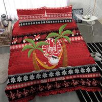 French Polynesia Christmas Bedding Set Tiare Chilling Santa Oaoa I teie Noera - Polynesian Pride