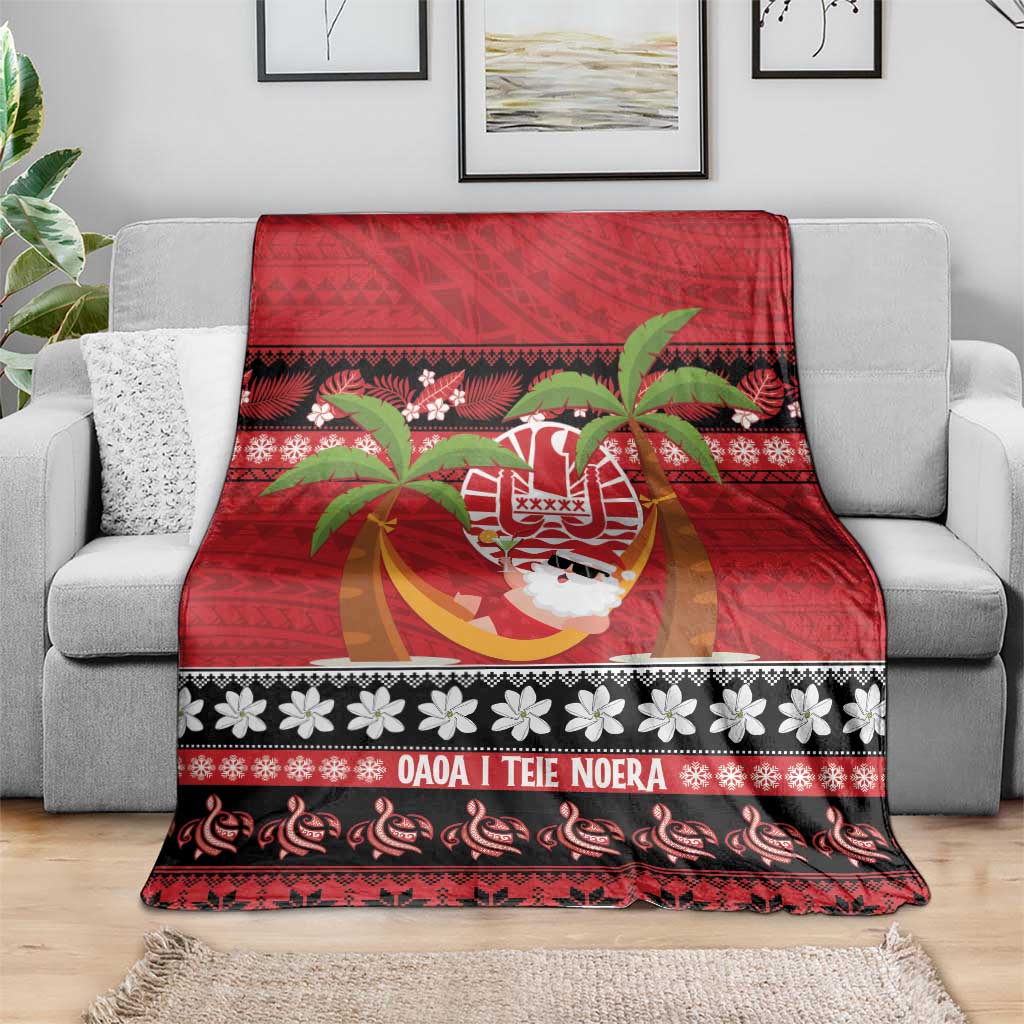 French Polynesia Christmas Blanket Tiare Chilling Santa Oaoa I teie Noera - Polynesian Pride