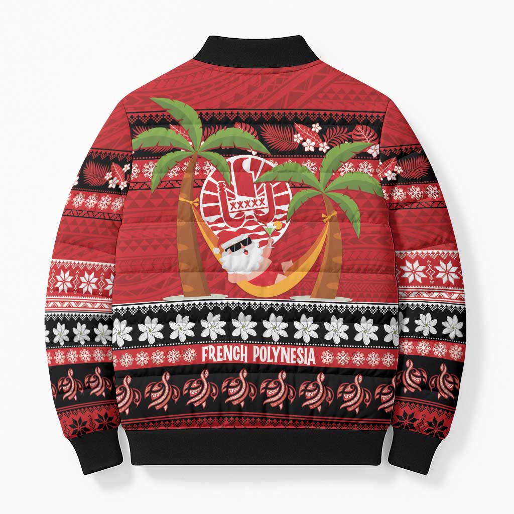 French Polynesia Christmas Bomber Puffer Jacket Tiare Chilling Santa Oaoa I teie Noera LT14 - Polynesian Pride