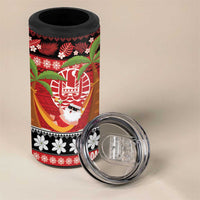 French Polynesia Christmas 4 in 1 Can Cooler Tumbler Tiare Chilling Santa Oaoa I teie Noera - Polynesian Pride