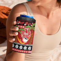 French Polynesia Christmas 4 in 1 Can Cooler Tumbler Tiare Chilling Santa Oaoa I teie Noera - Polynesian Pride