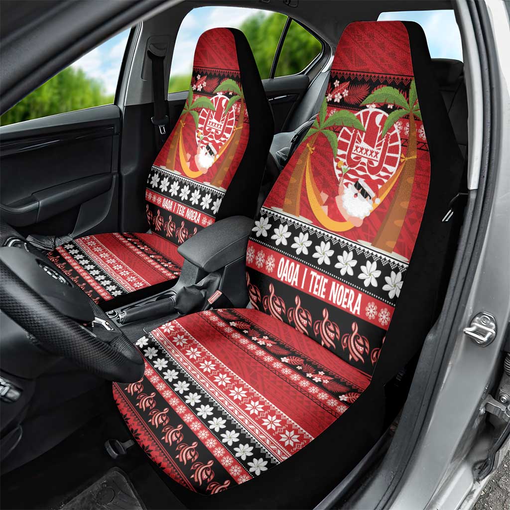 French Polynesia Christmas Car Seat Cover Tiare Chilling Santa Oaoa I teie Noera - Polynesian Pride