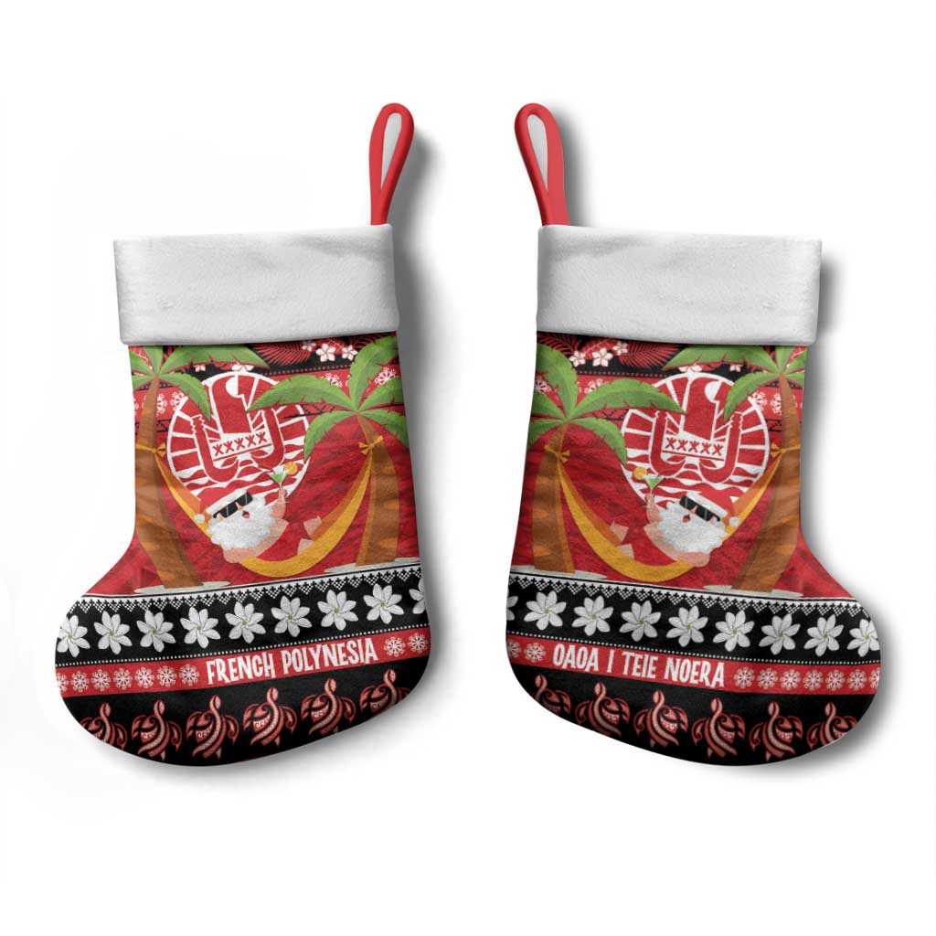 French Polynesia Christmas Stocking Tiare Chilling Santa Oaoa I teie Noera - Polynesian Pride