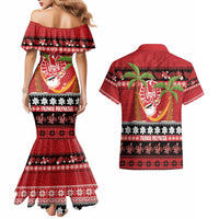 French Polynesia Christmas Couples Matching Mermaid Dress and Hawaiian Shirt Tiare Chilling Santa Oaoa I teie Noera - Polynesian Pride