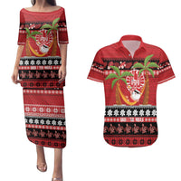 French Polynesia Christmas Couples Matching Puletasi and Hawaiian Shirt Tiare Chilling Santa Oaoa I teie Noera - Polynesian Pride